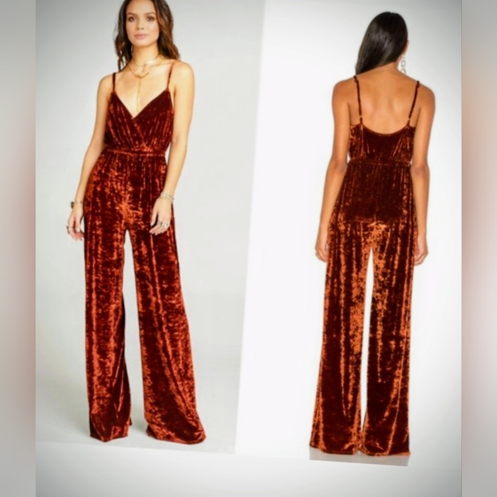 Show Me Your Mumu The Richards Jumpsuit Copper Crushed Velvet Size Small EUC